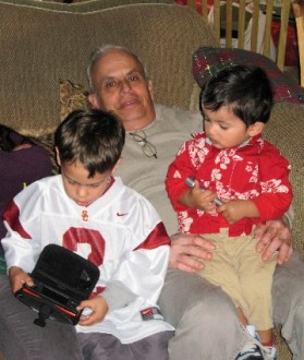 Vegging out with his grandsons.
